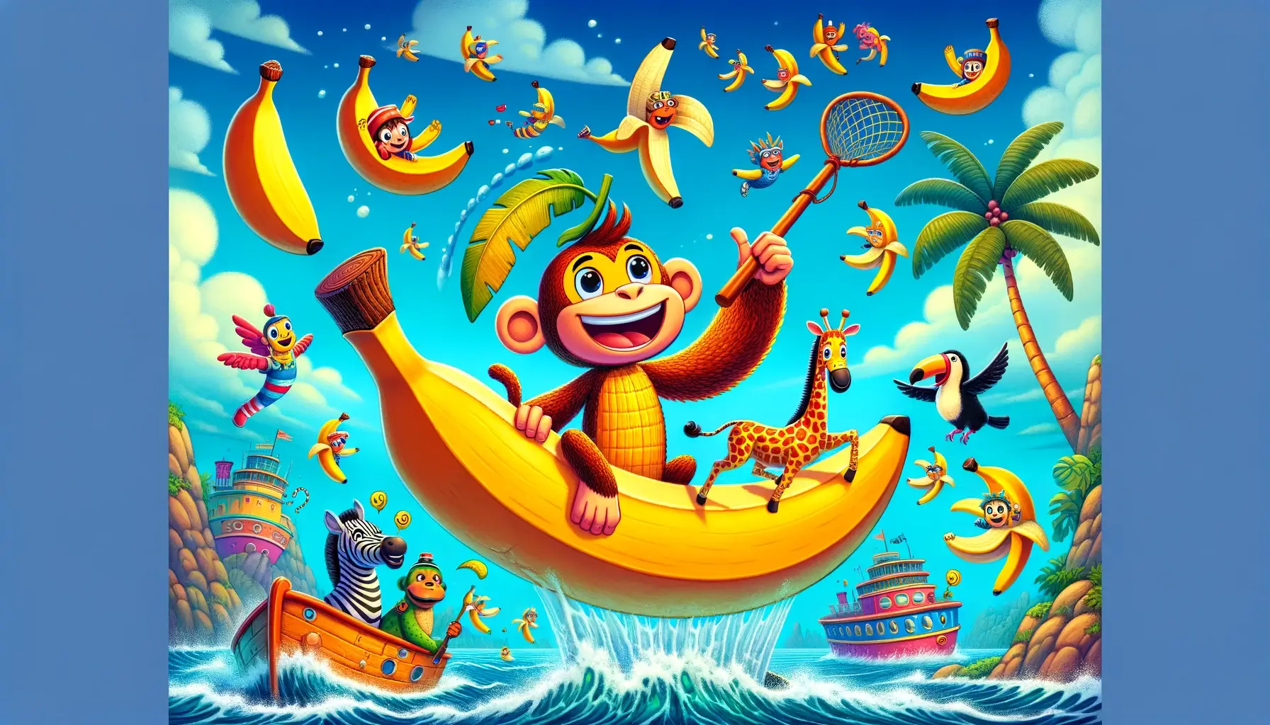 Macaco em um barco de banana